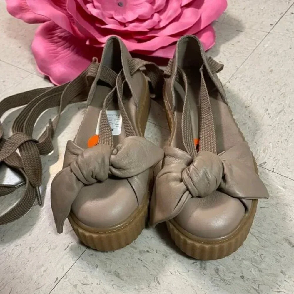 FENTY PUMA By Rihanna Creeper‎ Ballerina Shoe Size 7 Tan Platform Heel Lace-up